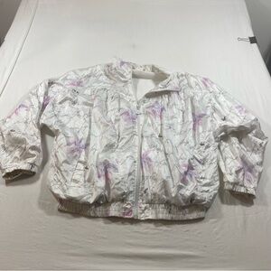 Adidas Jacket Women’s Large Zip front  pockets light jacket Vintage White purple